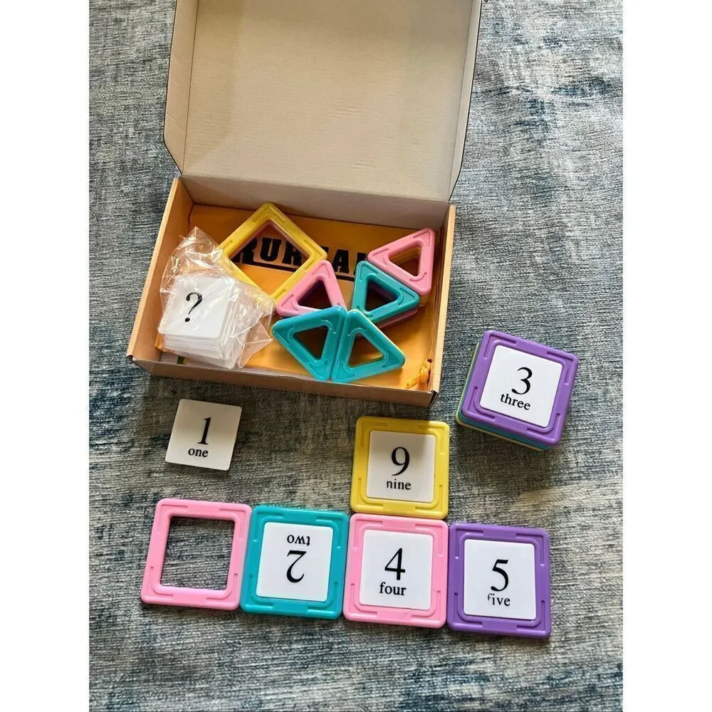 Magnetic Yellow Pink Blue Blocks Tiles Numbers Math Basic Set